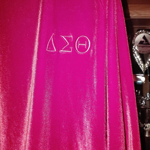 Delta Sigma Theta Women's Velvet Track Suit with White Side Stripe - Dark Red L - Picture 2 of 9